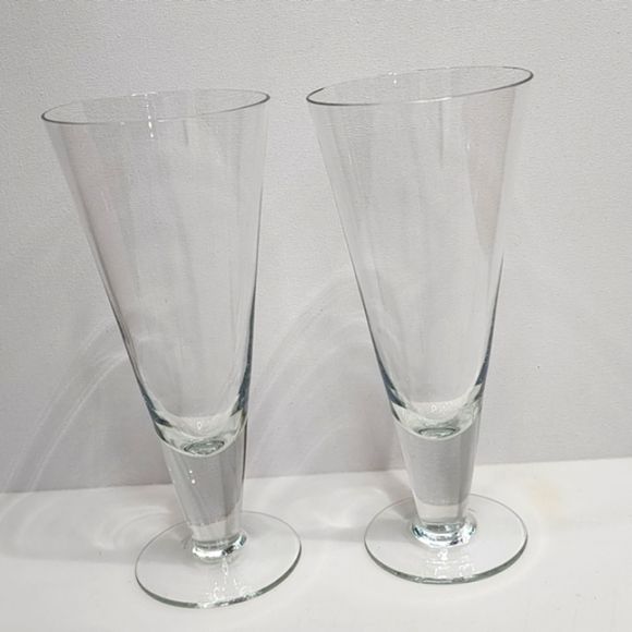 Set of 2‎ Clear Crystal Footed Pilsner Beer Glass Stemware Barware - Picture 11 of 11